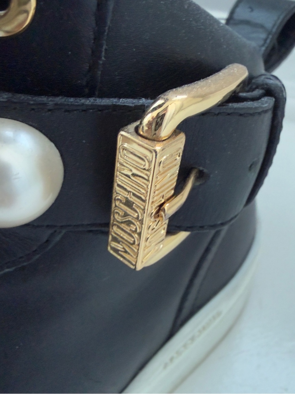 Moschino Pearl High Top Leather Sneakers black & gold EU 36 made in Italt - Picture 5 of 15